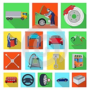 Car, lift, pump and other equipment flat icons in set collection for design. Car maintenance station vector symbol stock