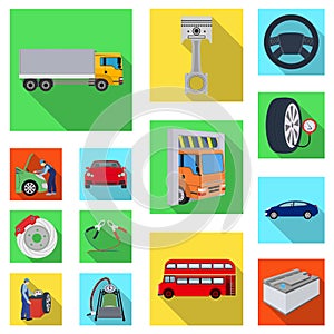 Car, lift, pump and other equipment flat icons in set collection for design. Car maintenance station vector symbol stock