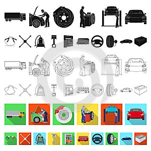 Car, lift, pump and other equipment flat icons in set collection for design. Car maintenance station vector symbol stock