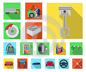 Car, lift, pump and other equipment flat icons in set collection for design. Car maintenance station vector symbol stock
