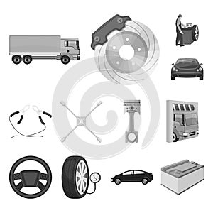 Car, lift, pump and other equipment monochrome icons in set collection for design. Car maintenance station vector symbol