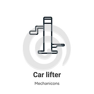 Car lifter outline vector icon. Thin line black car lifter icon, flat vector simple element illustration from editable mechanicons