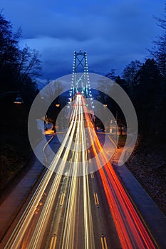 Car light trails at Lions Gate Bridge