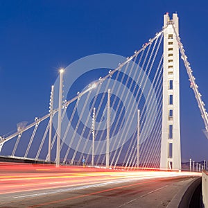 Car light trails painting the Bay Bridge New Eastern Span