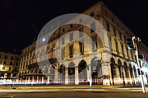 Bayonne Mairie night car light trails, France photo