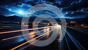 Car light trails on the road at night