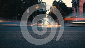 Car light trails and urban landscape night traffic