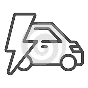 Car and lightning line icon, electric car concept, Electric Car Logo on white background, hybrid vehicle icon in outline