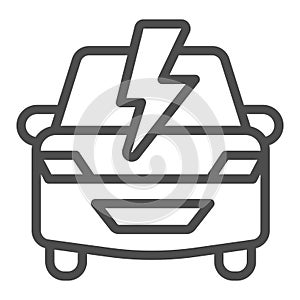 Car and lightning line icon, electric car concept, Electric Car Logo on white background, hybrid vehicle icon in outline