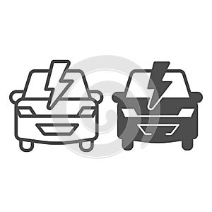 Car and lightning line and solid icon, electric car concept, Electric Car Logo on white background, hybrid vehicle icon