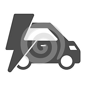 Car and lightning solid icon, electric car concept, Electric Car Logo on white background, hybrid vehicle icon in glyph