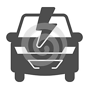 Car and lightning solid icon, electric car concept, Electric Car Logo on white background, hybrid vehicle icon in glyph