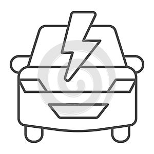 Car and lightning thin line icon, electric car concept, Electric Car Logo on white background, hybrid vehicle icon in