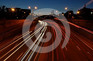 Car lights on highway