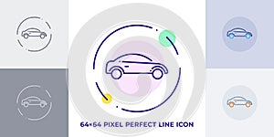 Car line art vector icon. Outline symbol of vehicle. Sedan automobile pictogram made of thin stroke