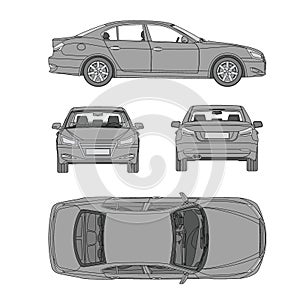 Car line draw four all view top side back insurance, rent damage, condition report form blueprint