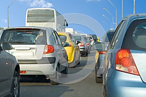 Car line stuck traffic jam