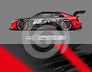 Car livery design vector. Graphic abstract stripe racing background designs for vehicle, race car, rally, adventure.