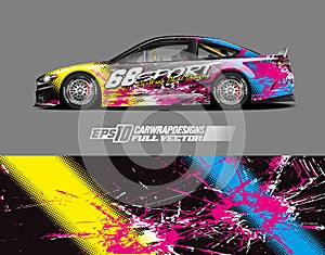 Car livery design vector. Graphic abstract stripe racing background designs for vehicle, race car, rally, adventure.