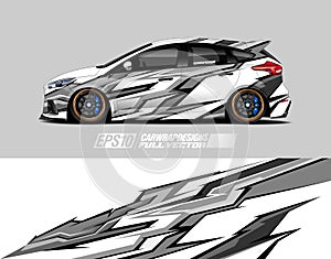 Car livery design vector. Graphic abstract stripe racing background designs for vehicle, race car, rally, adventure.