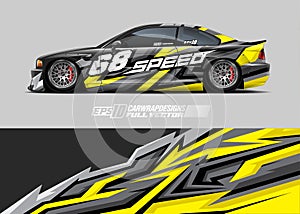 Car livery design vector. Graphic abstract stripe racing background designs for vehicle, race car, rally, adventure.