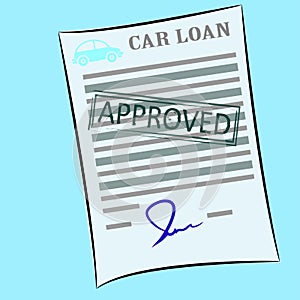 The car loan application form with approved stamp