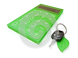 Car loan calculation concept with car keys isolated on white