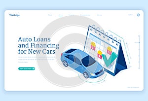 Car loan isometric landing page new auto financing