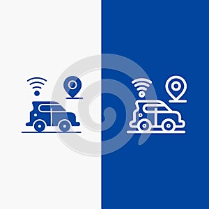 Car, Location, Map, Technology Line and Glyph Solid icon Blue banner Line and Glyph Solid icon Blue banner