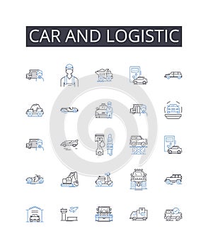Car and logistic line icons collection. Megastore, Outlets, Warehouse, Convenience, Retail, Supermarket, Shopping vector