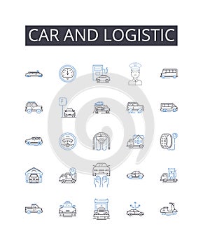 Car and logistic line icons collection. Vehicle and transportation, Automobile and conveyance, Truck and haulage, Bike photo