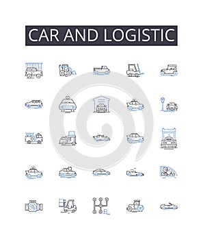 Car and logistic line icons collection. Vehicle and transportation, Automobile and conveyance, Truck and haulage, Bike photo