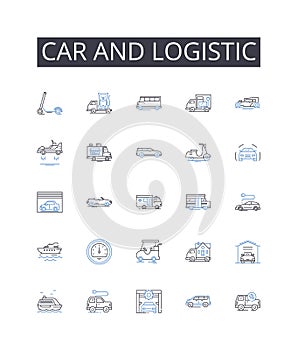 Car and logistic line icons collection. Vehicle and transportation, Automobile and conveyance, Truck and haulage, Bike photo