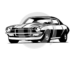 car logo chevrolet camaro 1970 black silhouette view from side isolated white background.