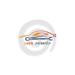 Car logo illustration of key workshop, repair. design template