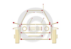 Car made of matches front view