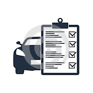 Car maintenance list icon. Car with check list