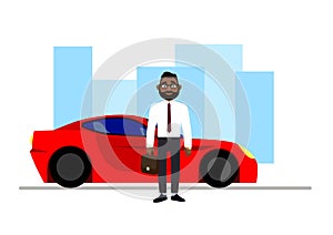 car. man gave his girlfriend a sports car. vector icon in flat style