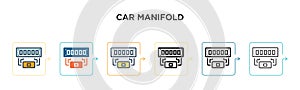 Car manifold vector icon in 6 different modern styles. Black, two colored car manifold icons designed in filled, outline, line and