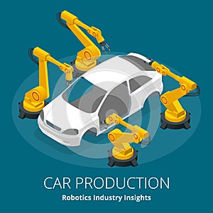 Car manufacturer or car production concept. Robotics Industry Insights. Automotive and electronics are top industry