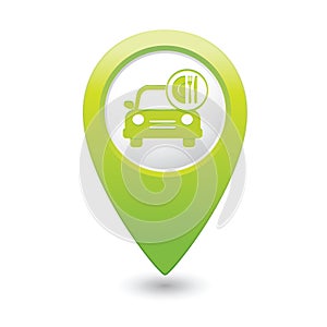 Car with meal icon on the map pointer