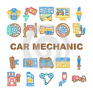 car mechanic auto icons set vector