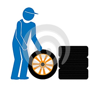 Car mechanic changing tires  icon