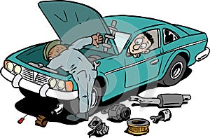 Car mechanic fixing a car