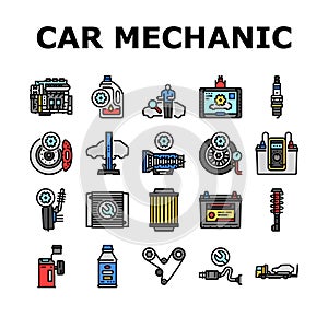 car mechanic repair service icons set vector