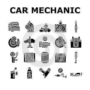 car mechanic repair service icons set vector