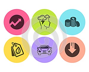 Car, Mindfulness stress and Banking money icons set. Audit, Bio tags and Download arrow signs. Vector