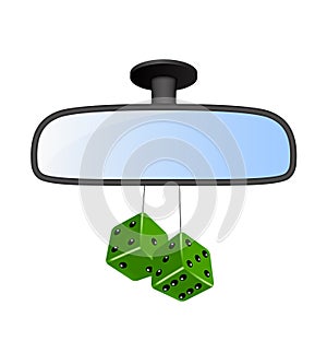 Car mirror with pair of green dices