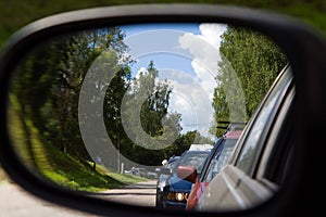 Car mirror traffic jam