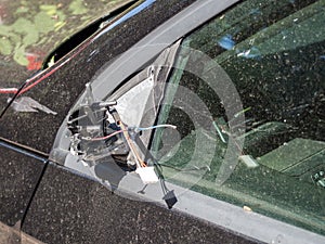 Car mirror vandalism crime background